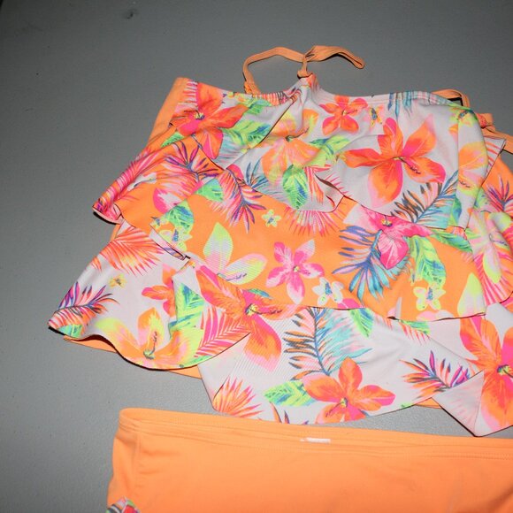 Tropical Orange 2 Pcs Justice Tankini Swimsuit Size 16 - Picture 1 of 10